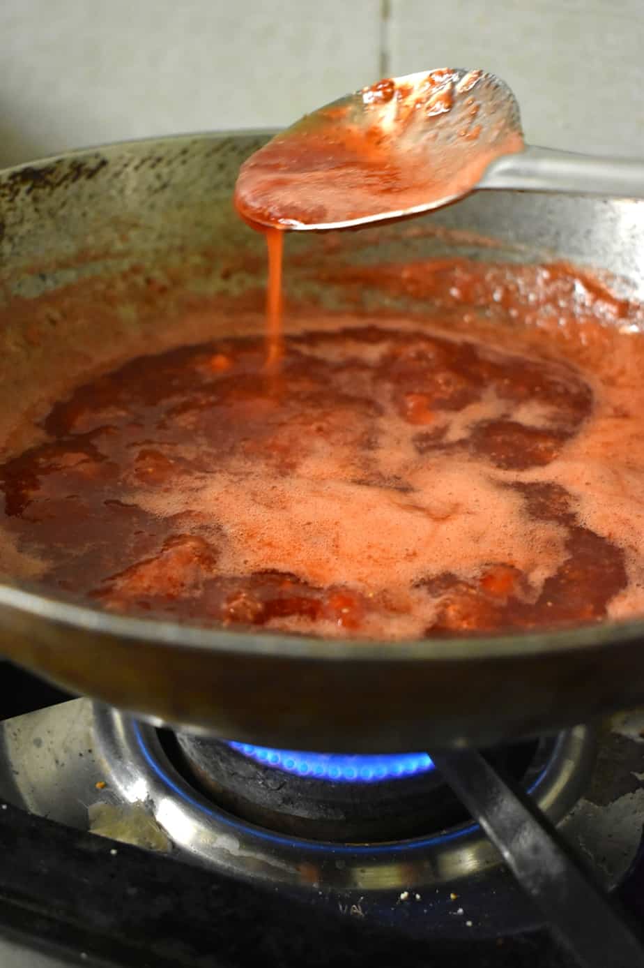 Sugar free strawberry jam steps. The mixture keeps decreasing in volume as it thickens